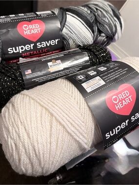 Red Heart Super Saver Metallic Yarn Bundle - Cream & Black